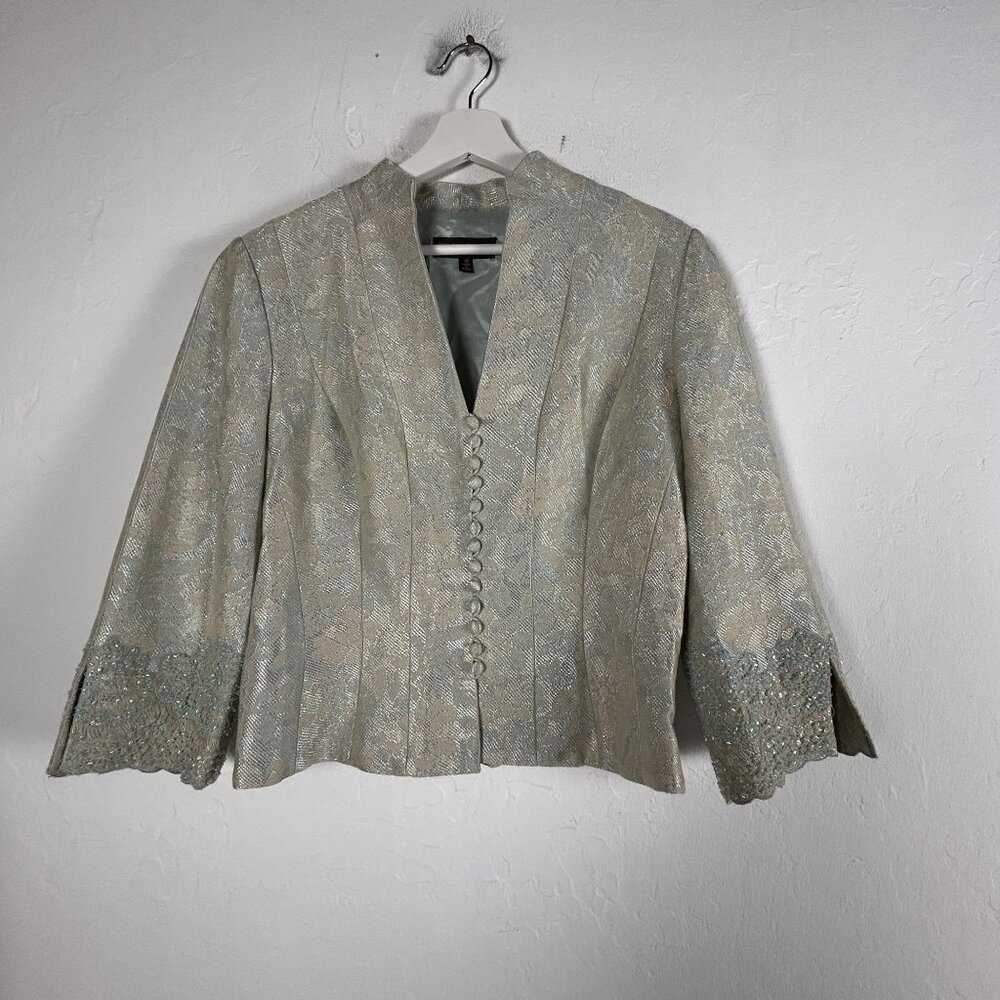 Carmen Marc Valvo Signature Womens Embellished Sleeve Brocade Jacket Size 12